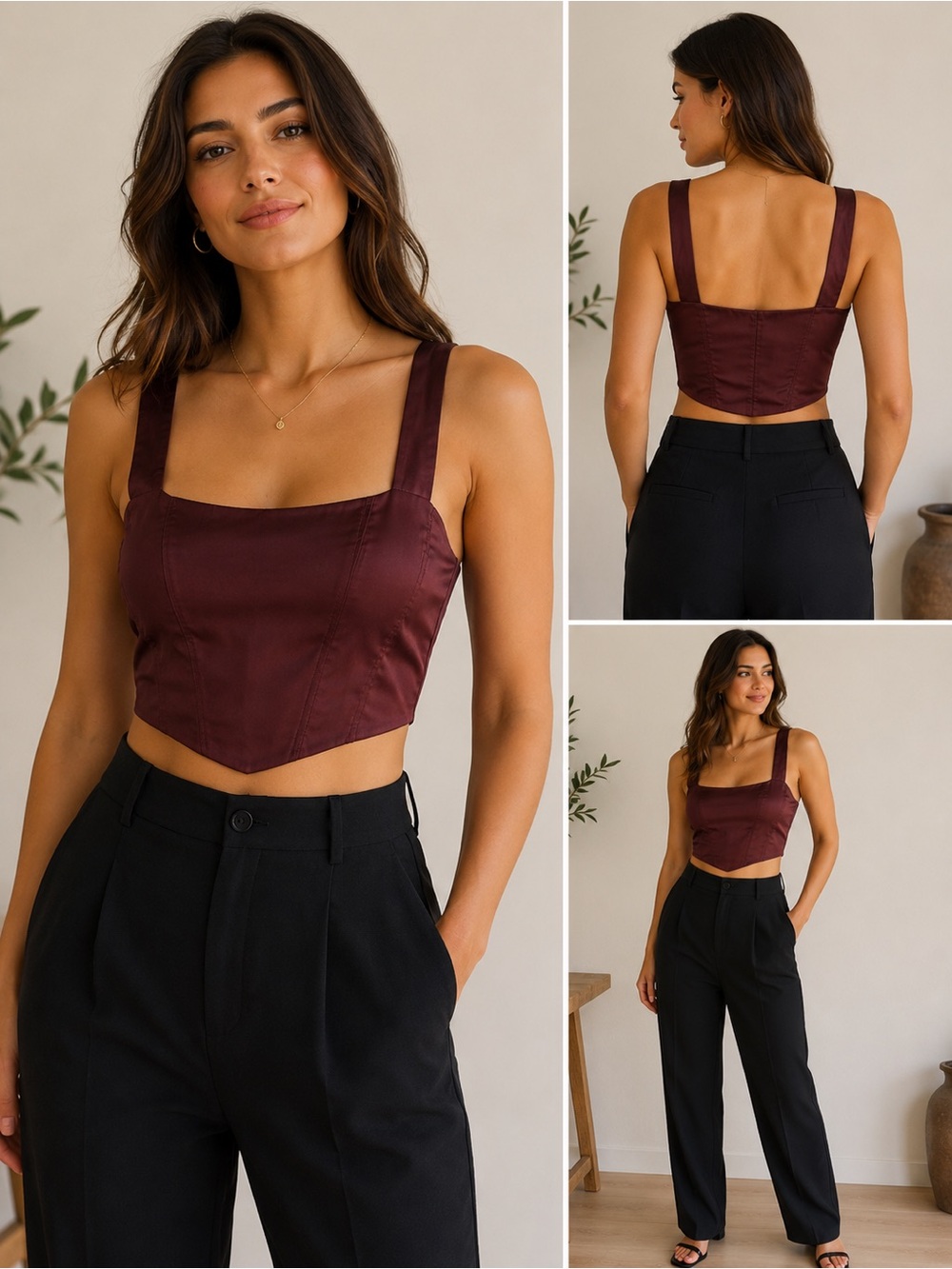 wild fable Burgundy Square-Neck Crop Top S feels like silk